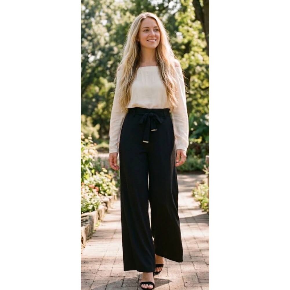 New Adrienne Vittadini Wide Leg Tie Waist Pull On Pants Women's Size Medium